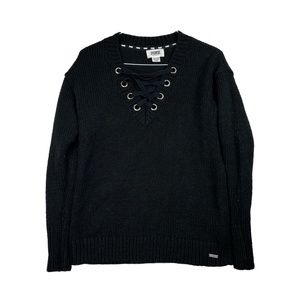 Pink Victoria's Secret Black Knit sweater with lace up v neck Size‎ XS